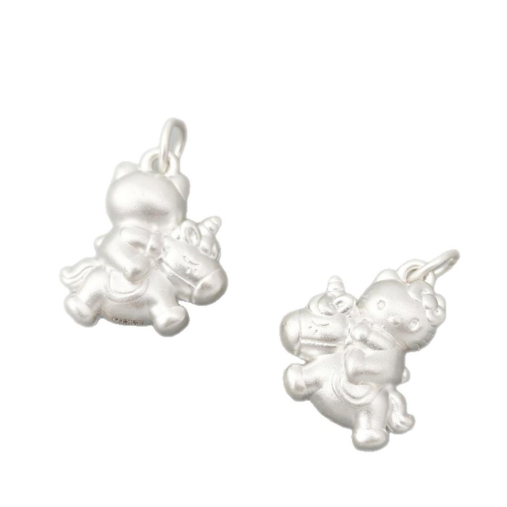 Sterling Silver 999 Cat Riding Horse 3D Unicorn Pendant for DIY Bracelet
