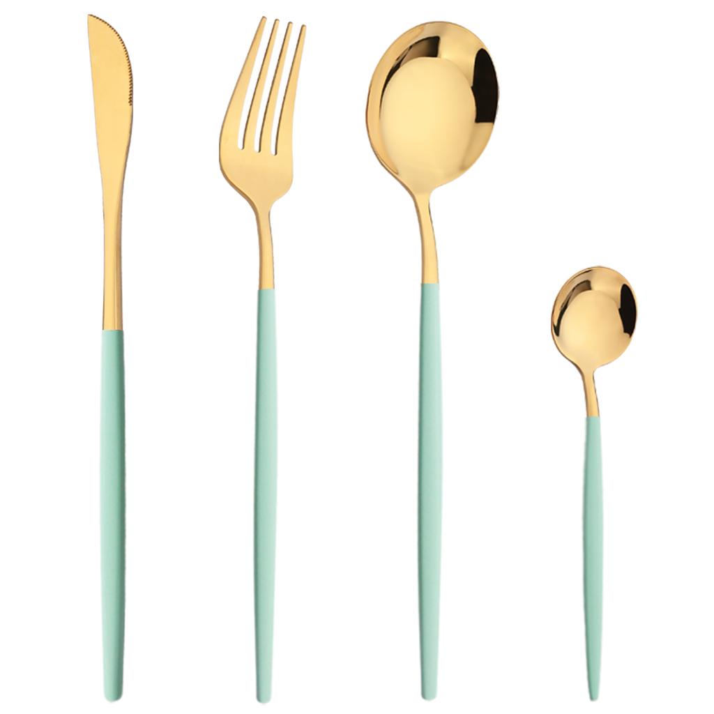 Westliches 4-teiliges Gold-Geschirr-Set, Messer, Gabel, Kaffeelöffel, Besteck, Edelstahl, Geschirr, Besteck, Kiechen-Besteck