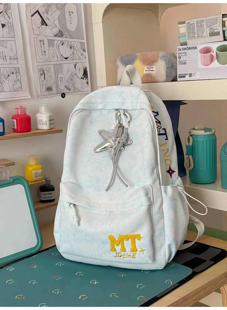 Schoolbag School Bag Junior High School Student College Student High School Student Backpack Simple Versatile Large Capacity Campus Letter Embroidered