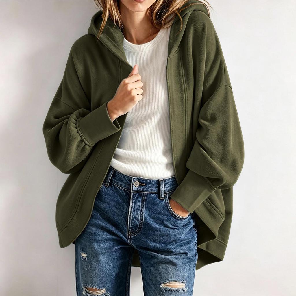 Women's Color Casual Hooded Sweatshirt, Loose Fit Long Sleeve Hoodie Jacket