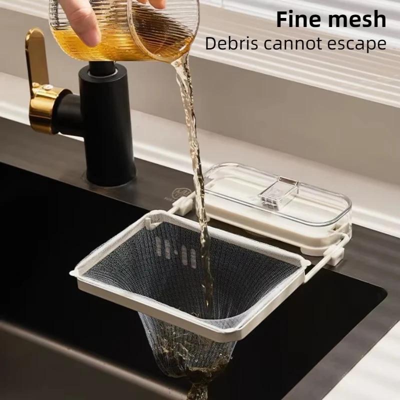 1pc Kitchen Sink Filter Drainage Rack With 50pcs Fiter Mesh Foldable Trash Strainer Holder Garbage Net Shelf For Sink Accessory