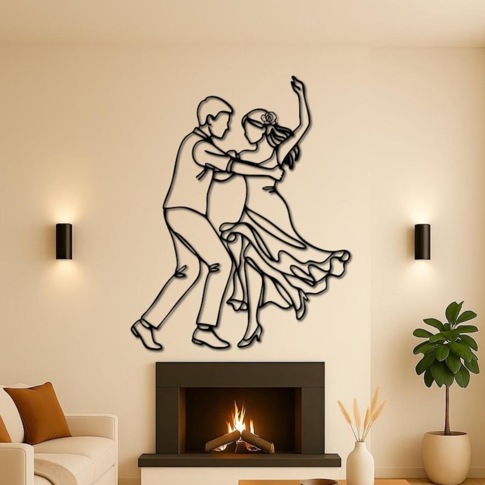 Metal Wall Art Dancing Couple, Romantic Line Art Decor, Latin Dance Metal Wall Sculpture, Flamenco Salsa Decor for Home