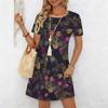 Women's Fashion Graceful Beautiful  Maple Leaves and Flowers Colorful Flowers and Small Grass Print Summer Spring Short Sleeve O-Neck Casual Dresses