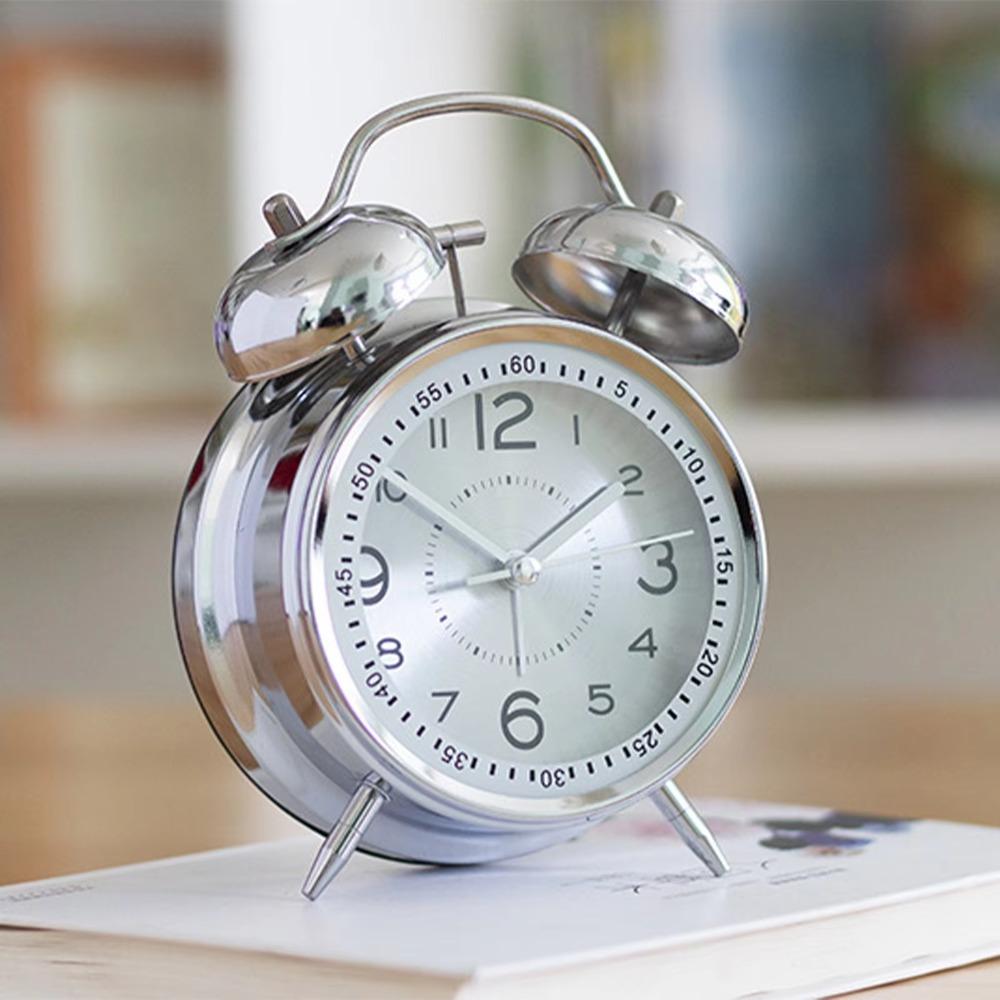 Metal Frame Bedroom Alarm Clock with Night Light Loud Alarm Clock Twin Bell Alarm Clock Desktop