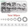 180 Stück Schraubenscheiben, Metall-Flachscheiben-Sortiment, M2 M2.5 M3 M4 M5 M6 M8 M10 M12 Flachring-Dichtungsringe