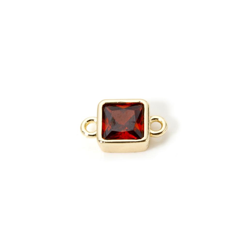 2 PCs Brass Birthstone Connectors Charms Pendants 18K Real Gold Plated Square For Bracelet Necklace DIY Jewelry Making12mm X 7mm