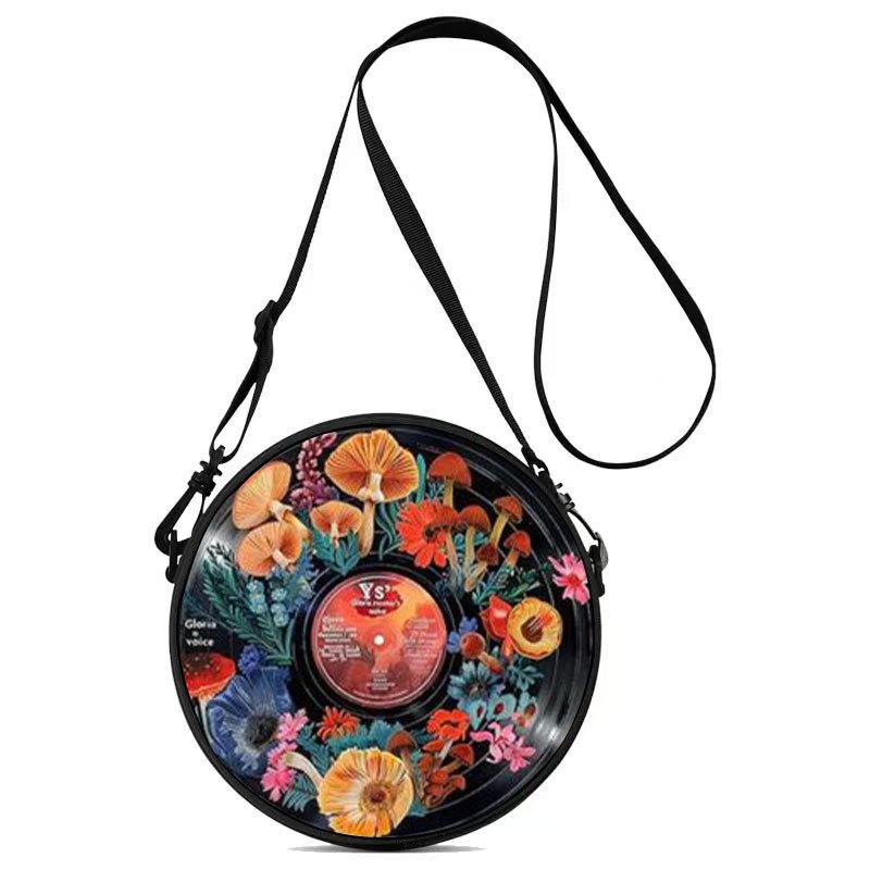 Women'S Personalized Vinyl Record Cosmetic Bag Shoulder Bag Backpack Storage Bag Polyester Travel Storage Bag