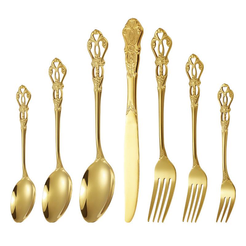 

Элегантный обеденный гарнитур из нержавеющей стали: Нож для стейка, десертная ложка, вилка для салата, ложка для льда и набор вспомогательных столовых приборов