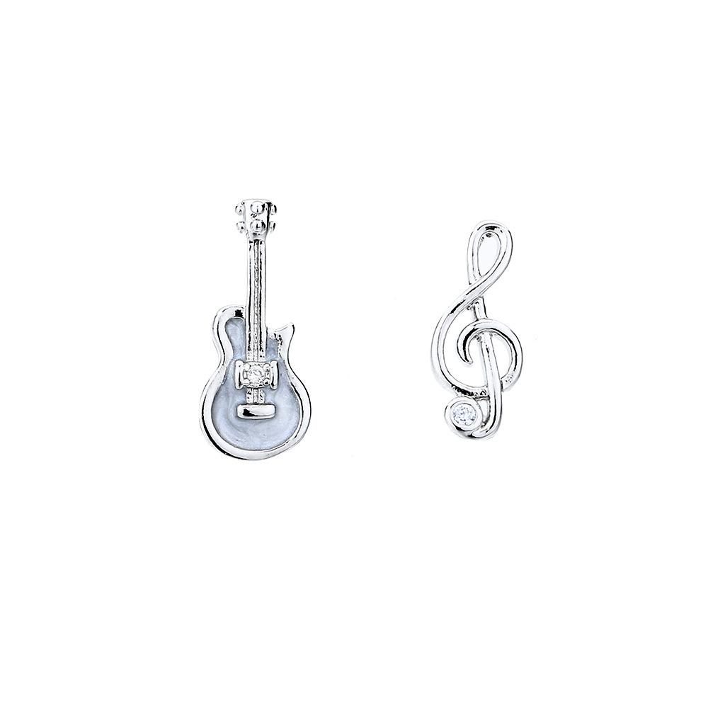Musical Note Guitar Drip Glaze Ear Bone Nail Y2K Silver Color Small Earrings for Women Cool Girl Jewelry