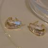 Double Line Shell Pearl Earrings – Gold Tone, From Korea