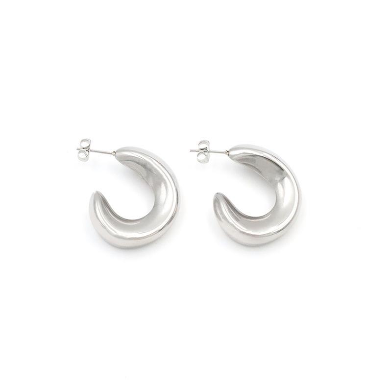 Fashion Light Luxury Geometric C-Shaped Hollow Earrings Women'S Simple High-End Titanium Steel Jewelry Earrings
