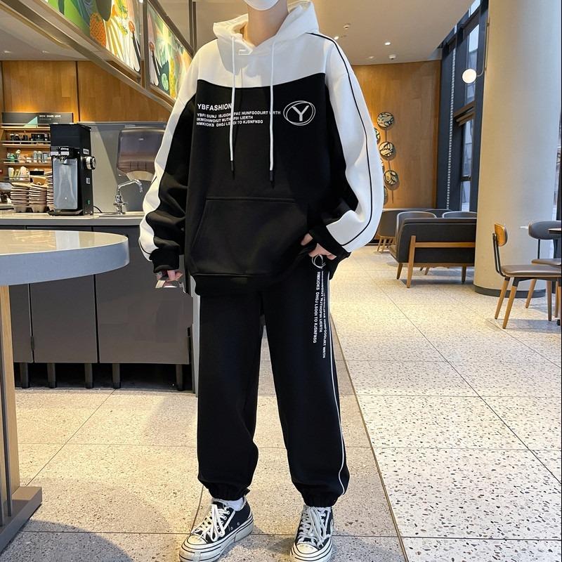 And Sports Suit With Two-Piece Loose Pants Long-Sleeve Pullover Casual Fresh Comfortable Sports Style Men's Outfit