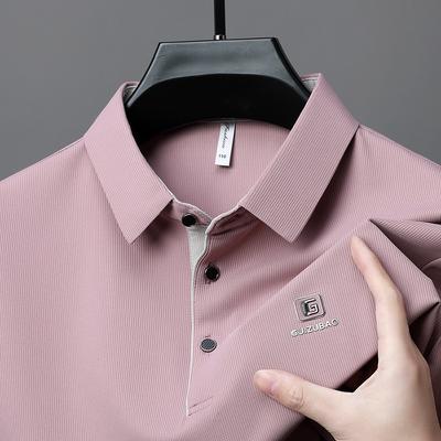 Polo para Hombre de Alta Gama Color Sólido Etiqueta de Presión para Hombre Solapa Manga Corta