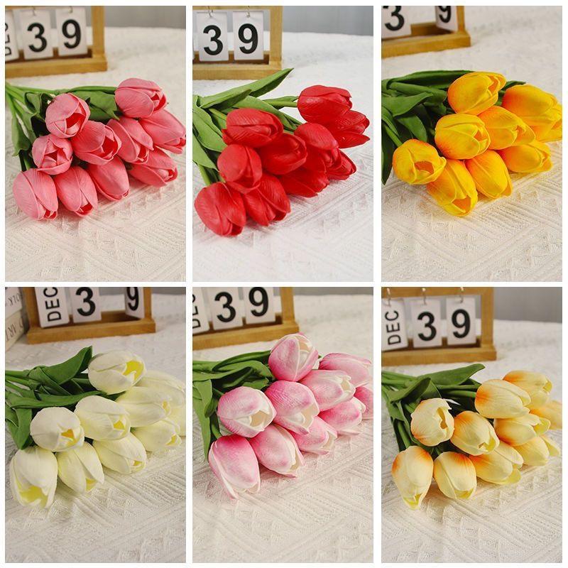 10Pcs Premium Artificial Flowers Real Touch Tulips Bouquet Fake Flowers For Home Room Bedroom DIY Decor Party Wedding Decoration