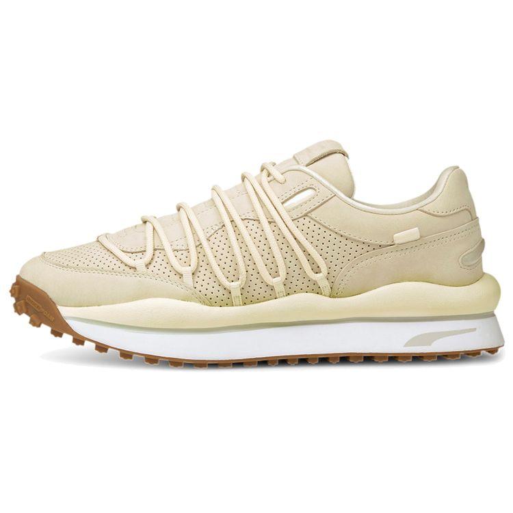 Puma Lace-Up Synthetic Leather Shock Absorbing Non-Slip Wear-Resistant Lightweight Low-Top Running Shoes Unisex Sneakers Khaki White 375956-02