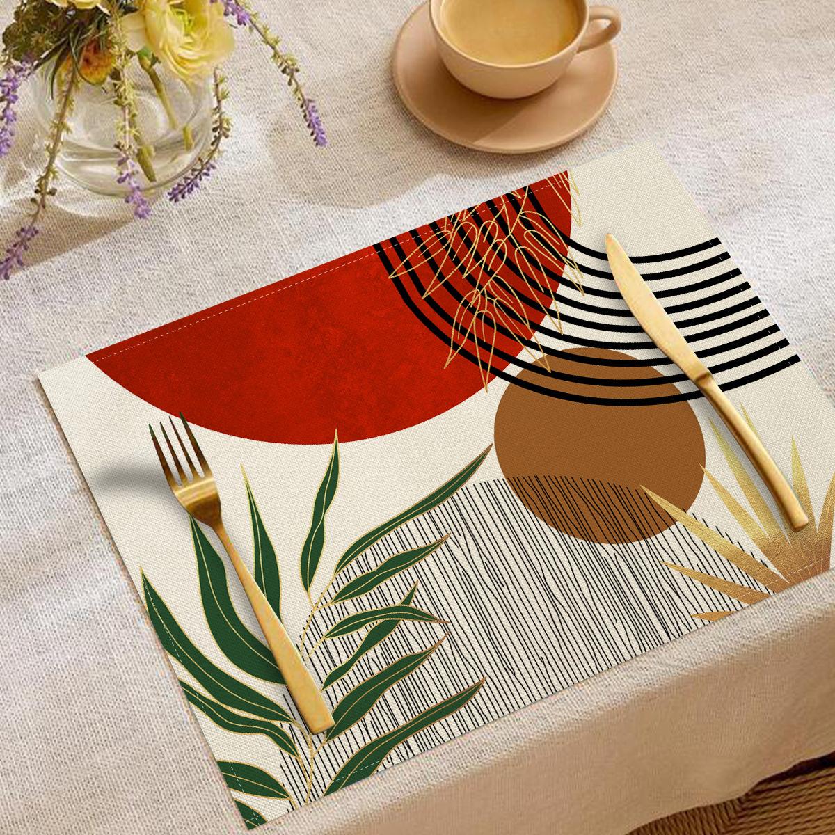 

Artistic Modern Geometric Plant Leaves Pattern Placemats Elegant Table Mats For Dining Table Decoration In Kitchen Dining Room 4PC-32X42cm