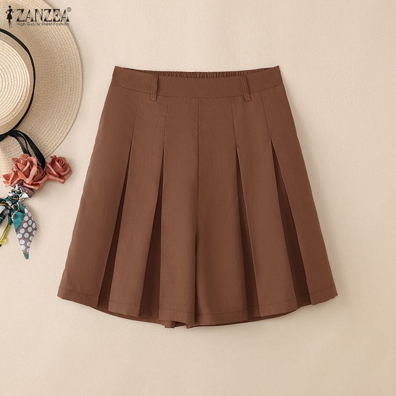 ZANZEA Women Casual Elastic Waist Solid Color Loose Shorts