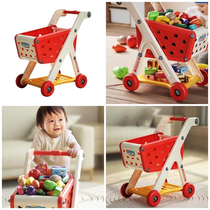 Miniature Doll Shopping Cart Push Trolley for Children's Imaginative Play Indoor and Outdoor Easy Assembly