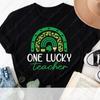 St Patricks Day One Lucky Teacher Cotton Tees Rainbow Lucky Shamrock Graphic T Shirts Teacher Unisex Shirt Funny Holiday Gifts