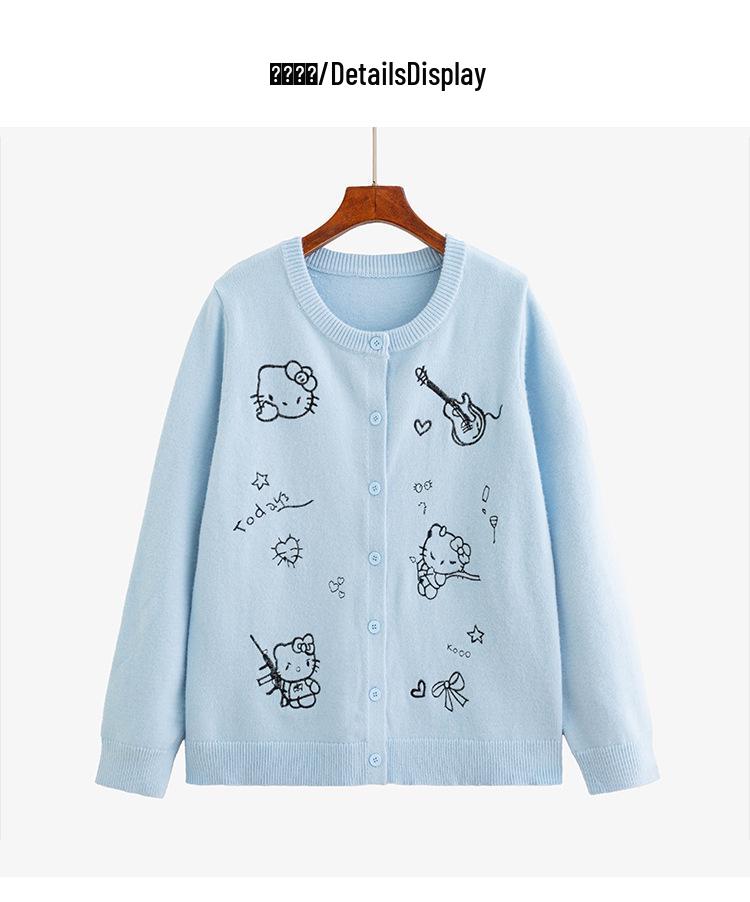 Free Shipping: Plus Size Women's Embroidered Cartoon Knit Cardigan Sweater - 2025 Winter Style