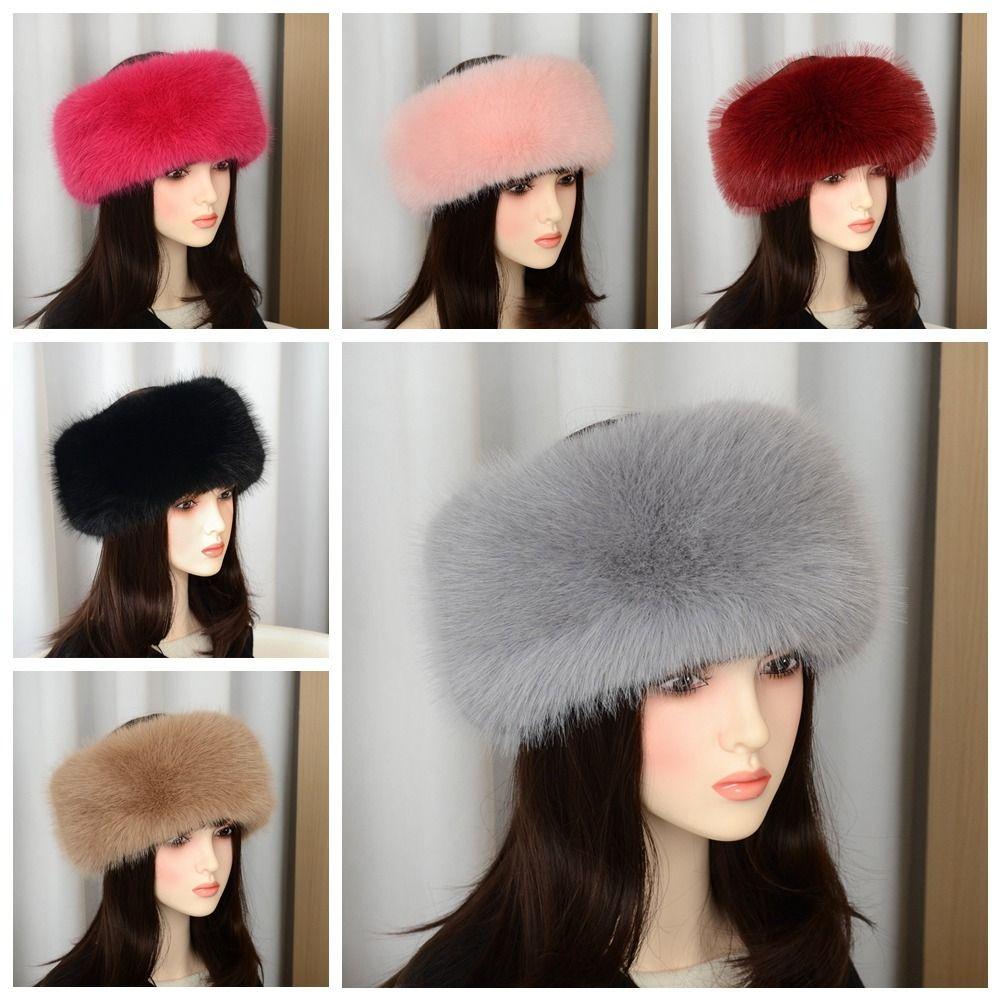 Soft Lady Warm Empty Hat Solid Color Fluffy Elastic Hair Bands Plush Faux Fur Headband Outdoor