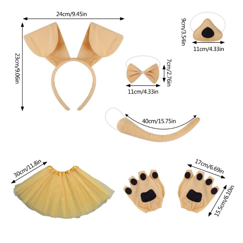 Halloween Dog Costume Accessories include Dog Ear Headband Dog Tail Nose Bowtie Skirt Gloves for Women Girl Cosplay
