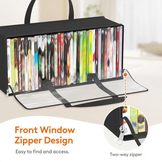 Book Storage Bag with Handle Zipper Closure Large Capacity Transparent Clear Window Book Organizer Tote Bag