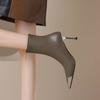 Krazing Pot Microfiber Basic Design Winter Pointed Toe Metal Thin High Heels Modern Boots Women Ankle Boots