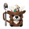 Reindeer Ice Cream Pint Holder with Spoon Slot Thermal Protection Cup Coaster Animal Shape Christmas Ice Cream Cup Holder