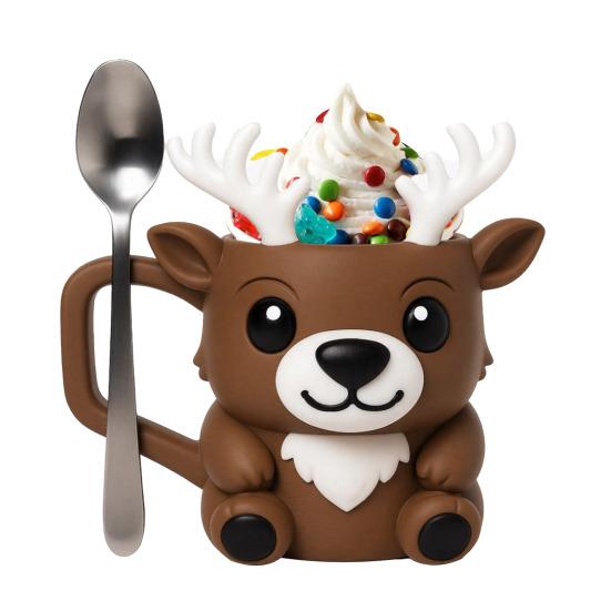 Reindeer Ice Cream Pint Holder with Spoon Slot Thermal Protection Cup Coaster Animal Shape Christmas Ice Cream Cup Holder