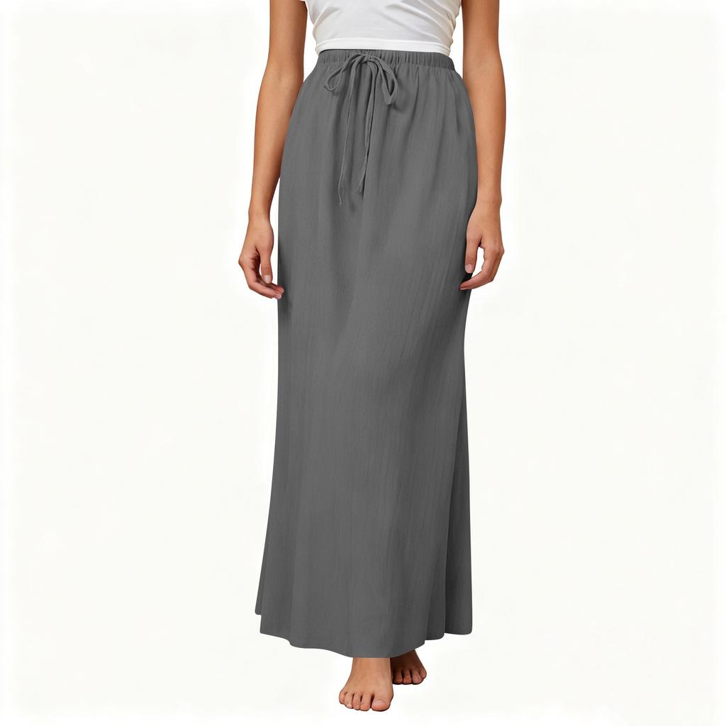 Women's Summer Maxi Skirt Drawstring Low Waist A Line Casual Skirts High Elastic Waisted Bodycon Long Maxi Skirts