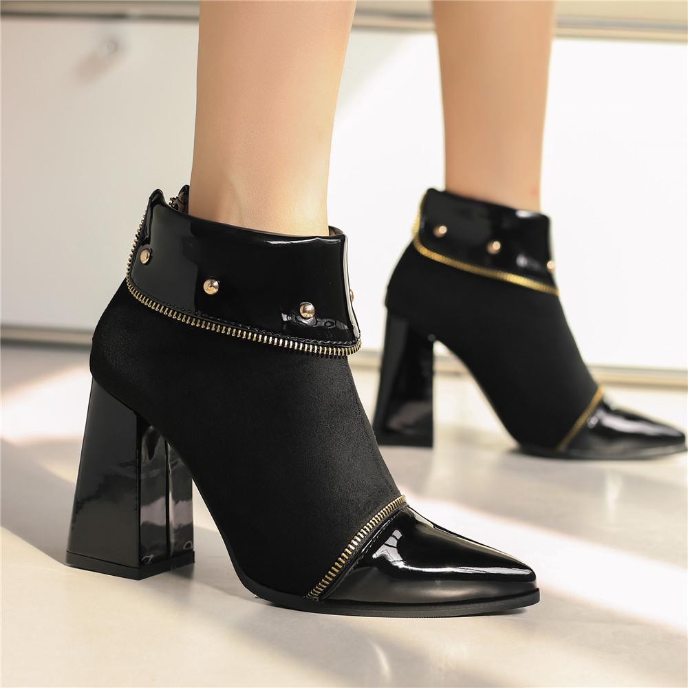 Fashion Autumn Winter Women's Shoes Vintage Pointed Toe High Heeled Chelsea Zipper Short Boots Heels Women Rivet Ankle Boots for Women