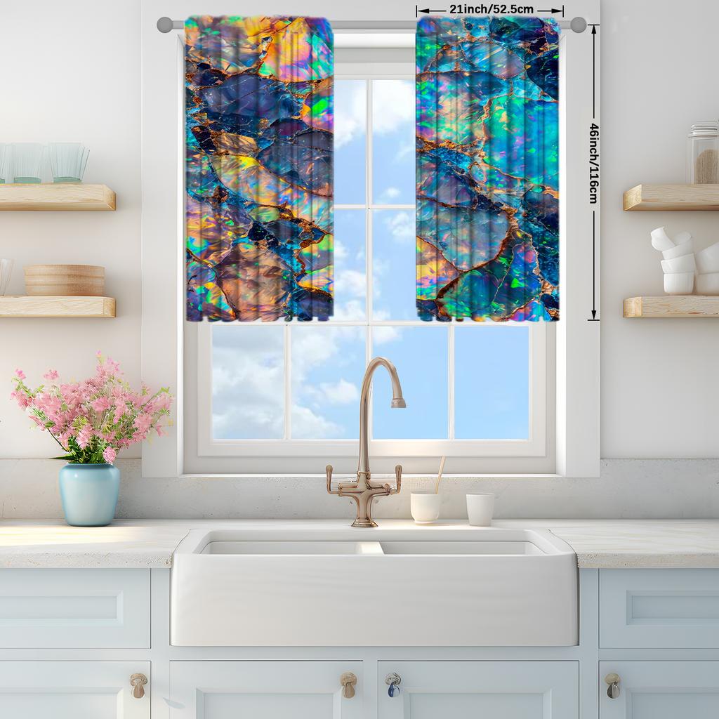 2pcs Brilliant Colored Glass Stone Printed Curtain for Home Decor - Rod Pocket Window Treatment for Bedroom   Office   Kitchen