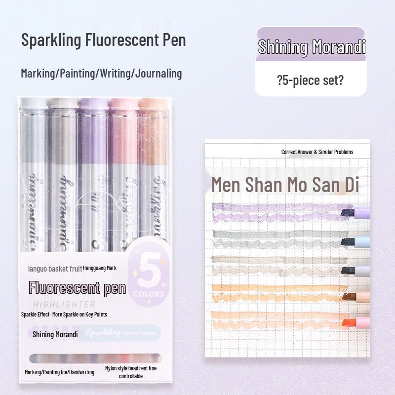 Blue Sparkle Fluorescent Marker Set - Pearlescent Highlighter for Students Chisel Tip