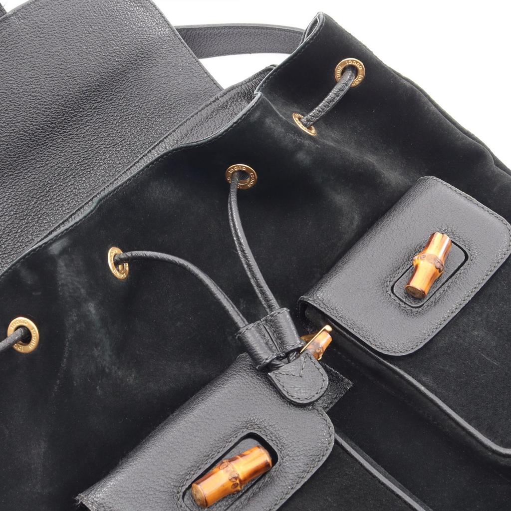 Used GUCCI Bamboo Rucksack Backpack 033.2058.0016 Suede Leather Black Used Women