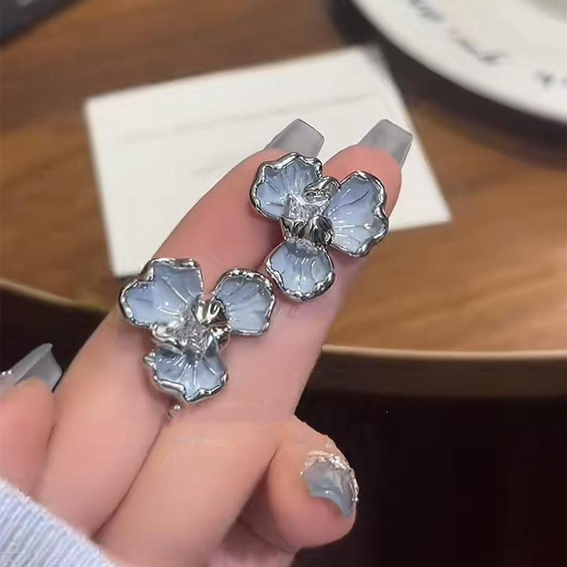 

Роскошные серьги-цветы с капающим маслом, корейские серьги-гвоздики со стразами и кристаллами для девушек и женщин, модные украшения, аксессуары для вечеринок синий