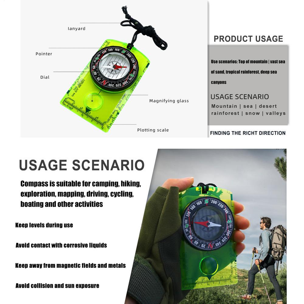 Lightweight Camping Compass For Hiking Precise Portable Orienteering Compass Multifunctional Educational Aid Navigation Tool