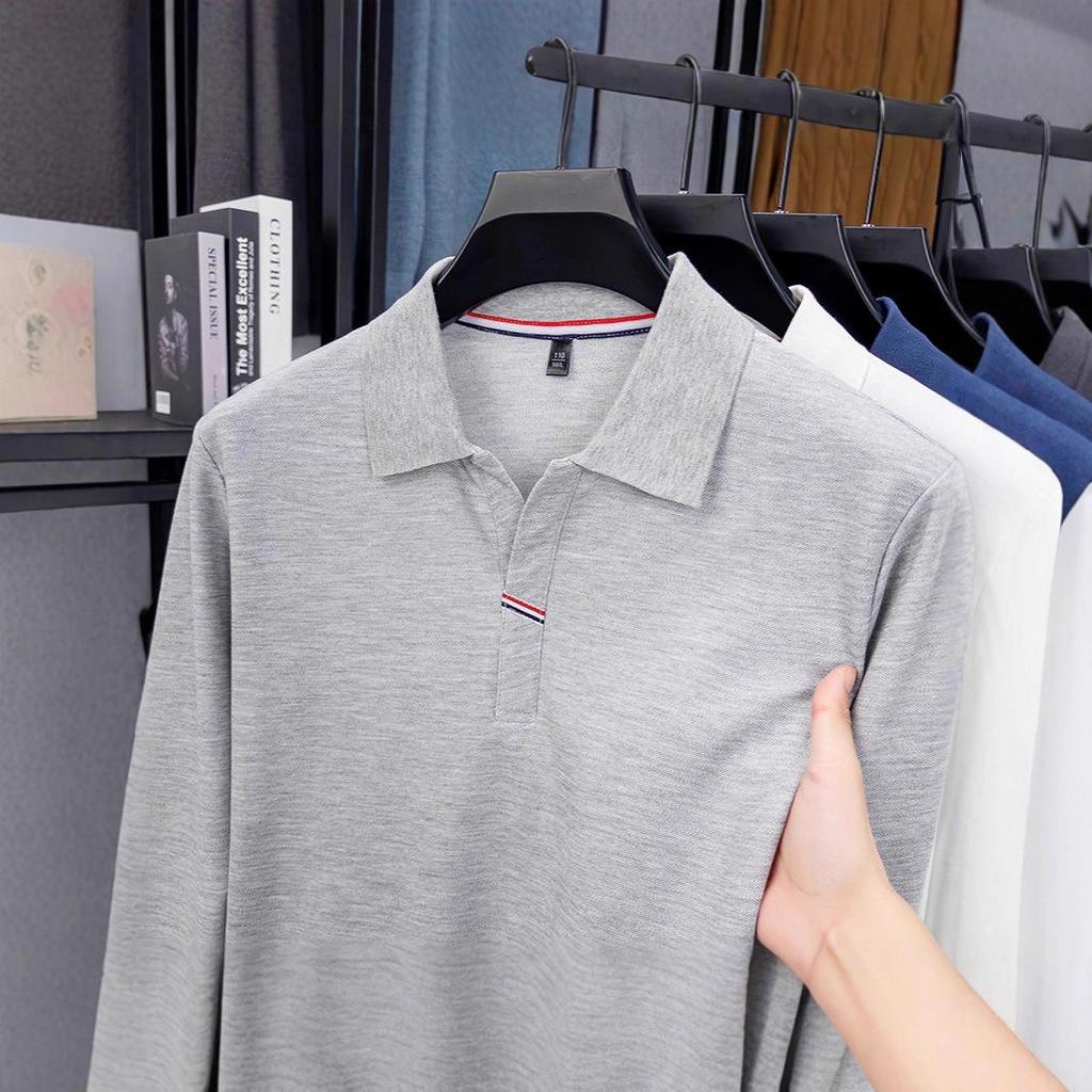 2026 Spring/Autumn Men's Long-Sleeve POLO with Scissor Collar - Light Luxury Embroidered Shirt.