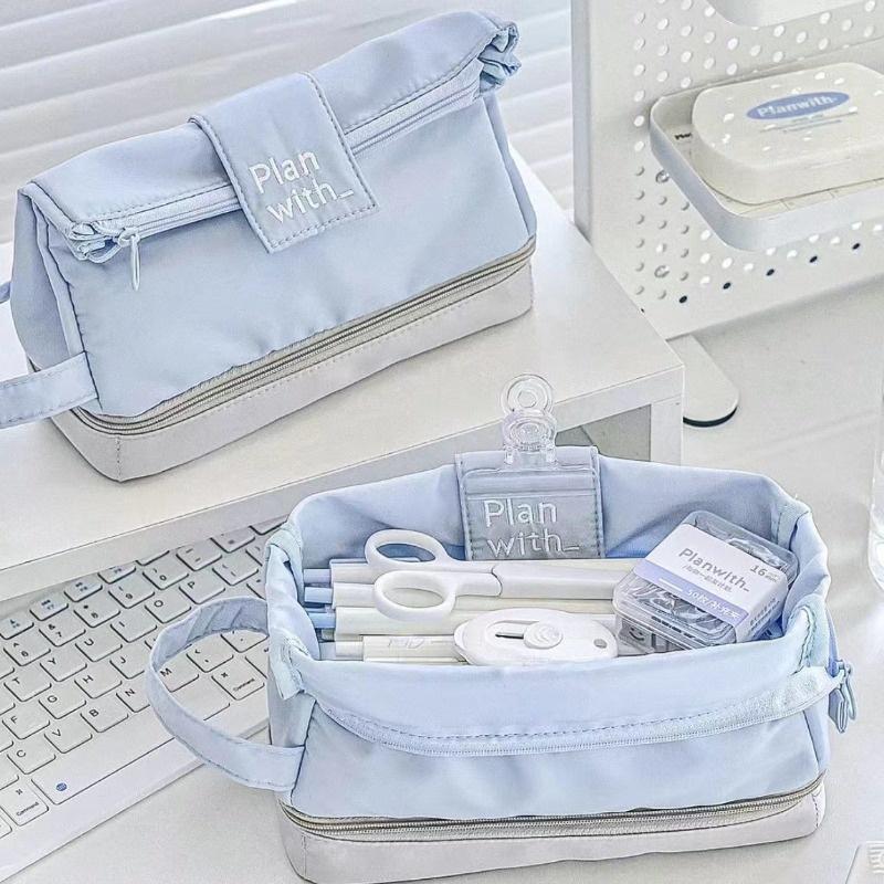 Creative Foldable Double-layer Pencil Case Student Minimalist Large Capacity Pencil Bags Portable Multi-function Storage Bag