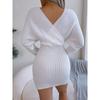 Autumn and Winter, Sexy Cross V-neck, Bat Sleeves, Hip Hugging Skirt, Dress, Woolen Dress, Women's Clothing