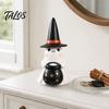 Ambient Autumn Night Lamp Ghost Light, Resin Figurine with Witch Hat Glowing Pumpkin Bucket, Warm Home Table Centerpiece LED Amber Lamp, Farmhouse