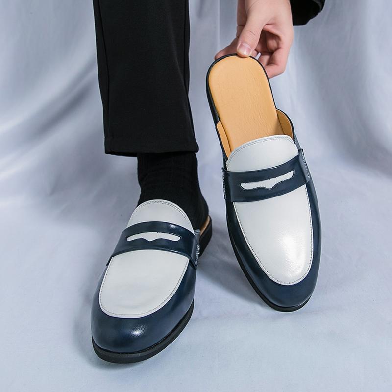 Men s Pointed Toe Half-Open Back Leather Slip-On Shoes, No Heel, British Style, Summer 2023 Collection. 44