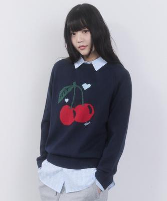 KIRSH Cherry Jacquard Loose Fit Knit [Navy]