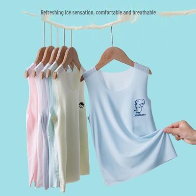 Kids' Sleeveless Ice Silk Vest - Unisex, Breathable, Solid Color Base Layer for Small and Medium Children