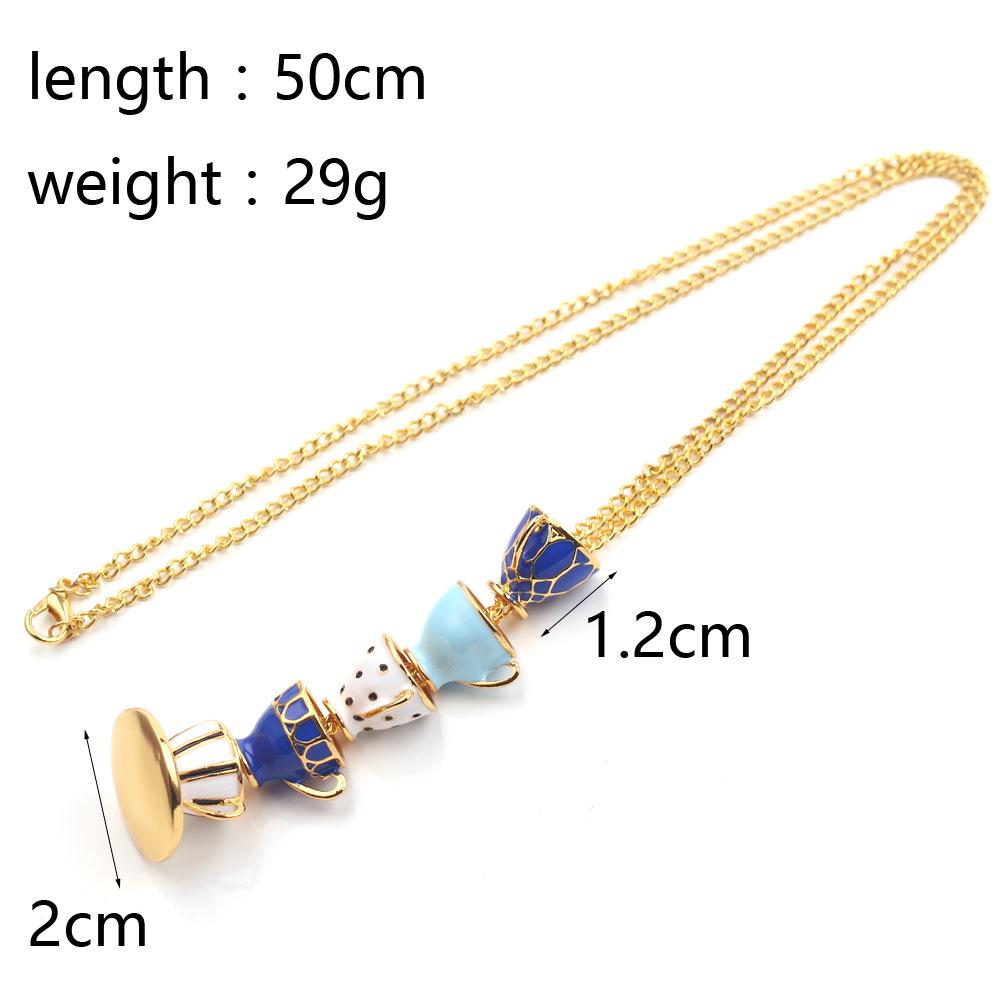 Fashion Accessories Enamel Glaze Teacup Earrings Long Necklace Sweater Chain Jewelry Women's Pendant