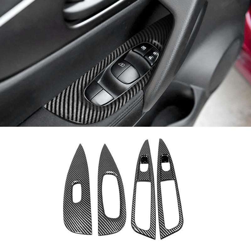 For Nissan Qashqai J11 2016- LHD ABS Carbon Fiber Texture Car Door Armrest Panel Window Glass Lift Switch Frame Cover Trim