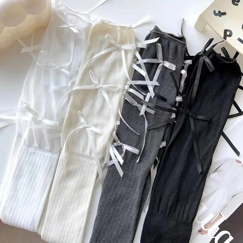 Lolita Long Socks Stockings Women JK Sweet Girls Kawaii Knee High Socks Ballet Style Bandage Bowknot Thigh High Socks Stockings