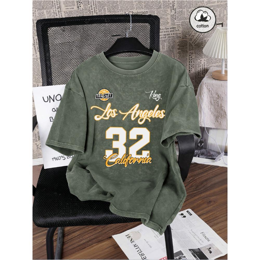 

California Los Angeles Printed Washed T-Shirts Mens Oversized Cotton T Shirt Summer O-Neck Tops Casual Distressed Male Tees M