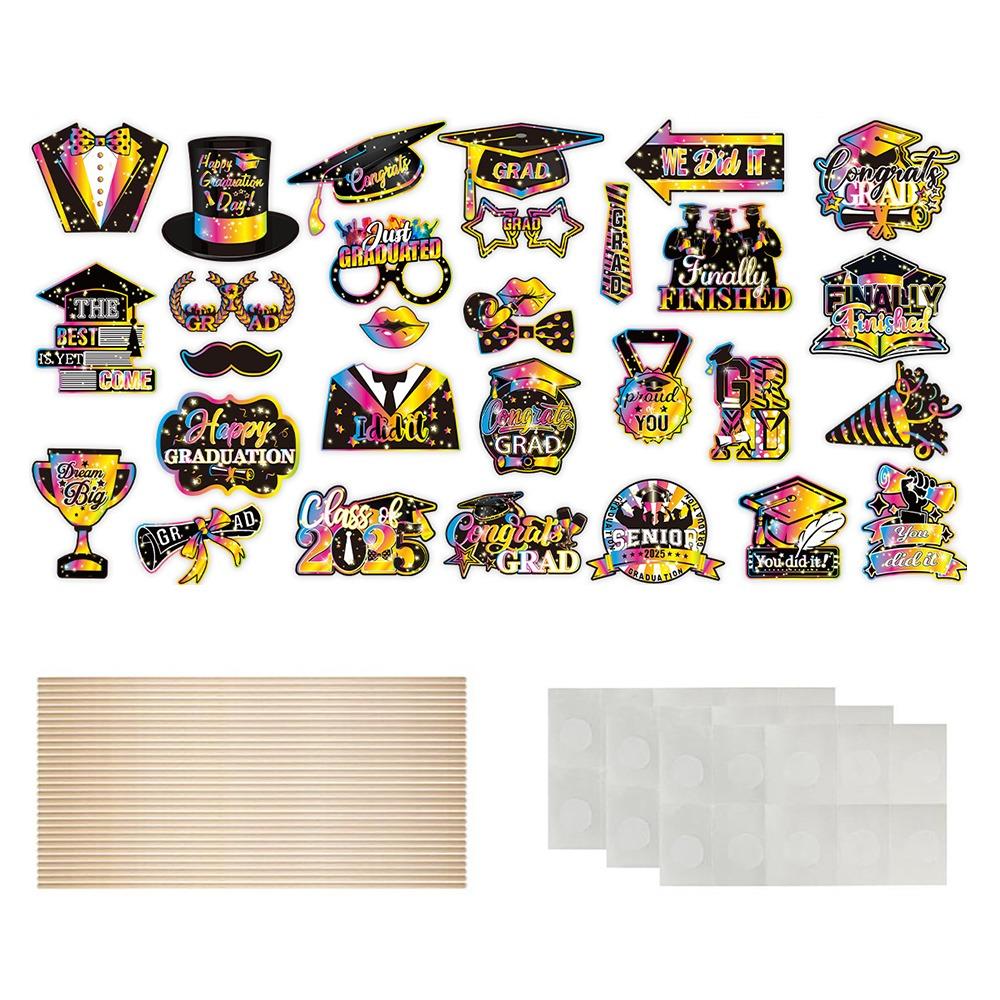 30pcs Congratulation 2025 Graduation Photo Props Dress Up Costume Mask  Graduation Season