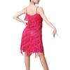 Damen Glitzerndes Pailletten Fransenkleid Samba Tango Lateinischer Tanz Kostüm Verstellbare Spaghettiträger Quastenkleid